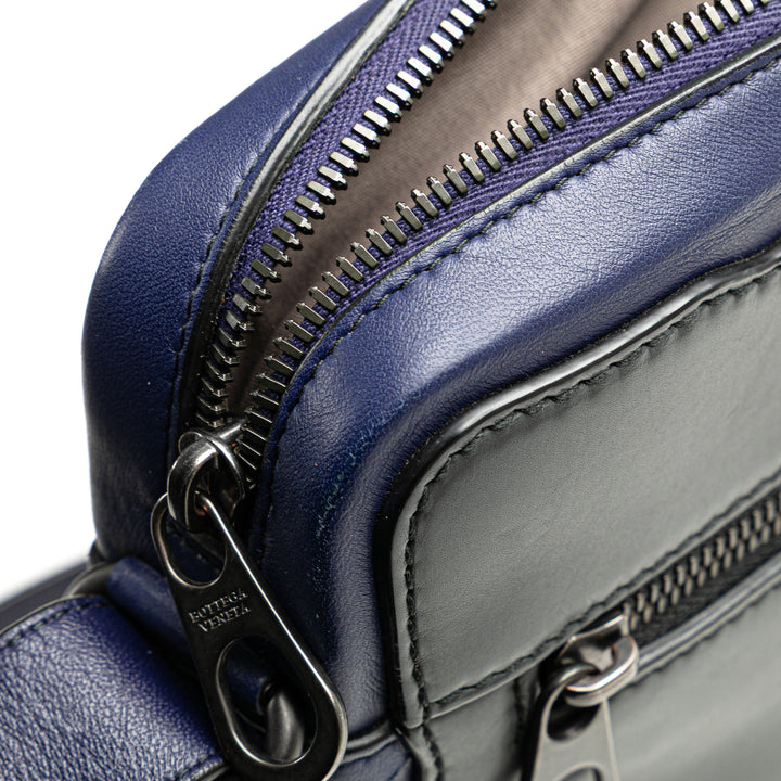 Intrecciato Trimmed Leather Crossbody Black - Gaby Paris