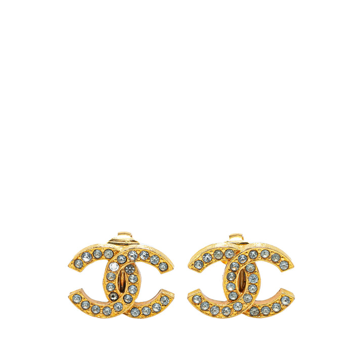 Gold Plated CC Rhinestones Clip on Earrings Gold - Gaby Paris