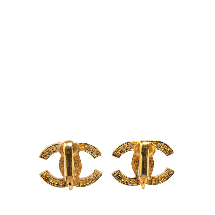 Gold Plated CC Rhinestones Clip on Earrings Gold - Gaby Paris