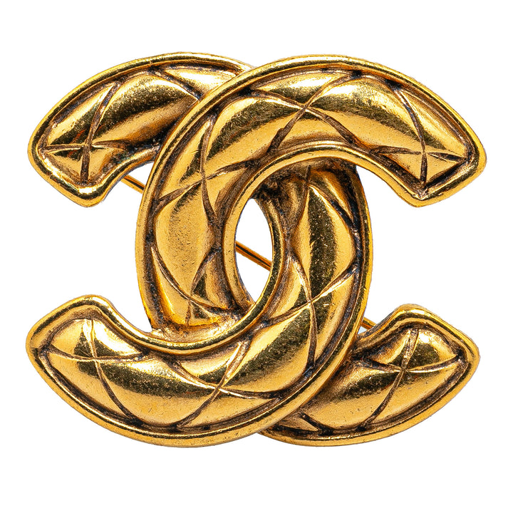 Gold-Plated CC Quilted Brooch Gold - Gaby Paris