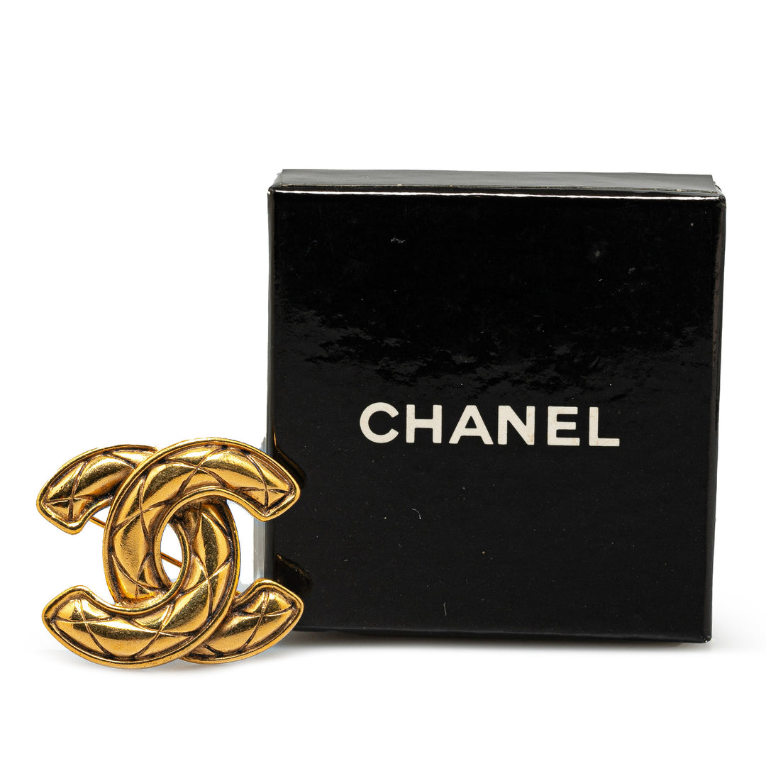 Gold-Plated CC Quilted Brooch Gold - Gaby Paris