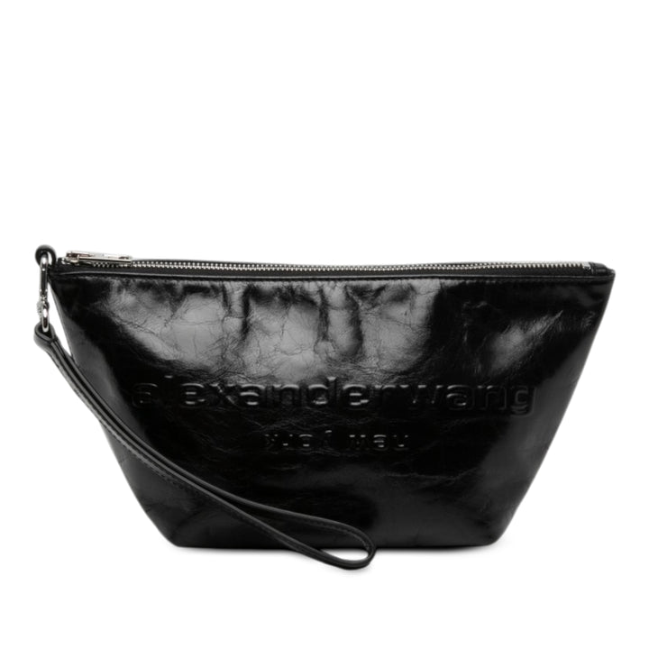 Alexander Wang Pochette Crackled Punch Wristlet Zippé Noir – vue principale – GABY PARIS
