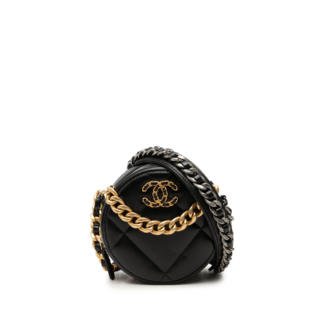Chanel Pochette 19 Rond avec chaîne Cuir d'agneau Noir – vue principale – GABY PARIS