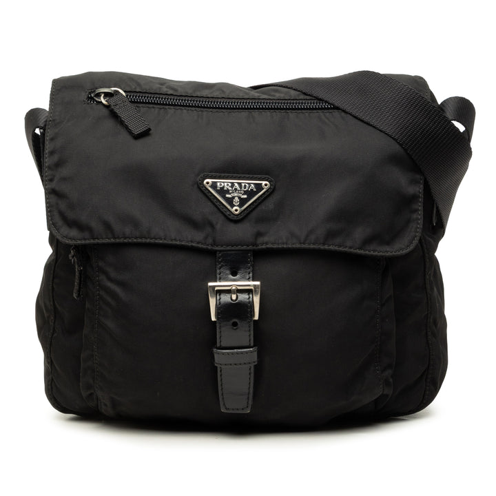 Prada Sac bandoulière Zippé Buckle Messenger Tessuto Noir – vue principale – GABY PARIS