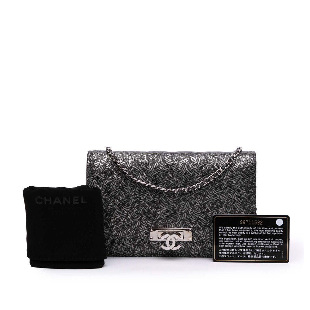 Quilted Metallic Caviar Golden Class Wallet On Chain Black - Gaby Paris