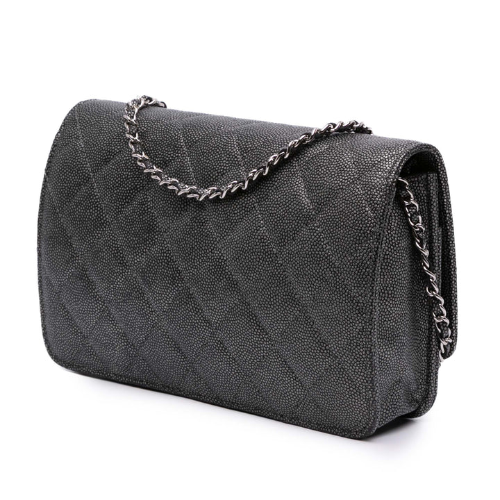 Quilted Metallic Caviar Golden Class Wallet On Chain Black - Gaby Paris