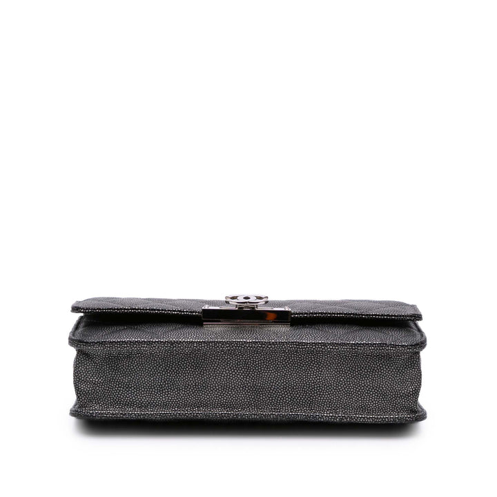 Quilted Metallic Caviar Golden Class Wallet On Chain Black - Gaby Paris