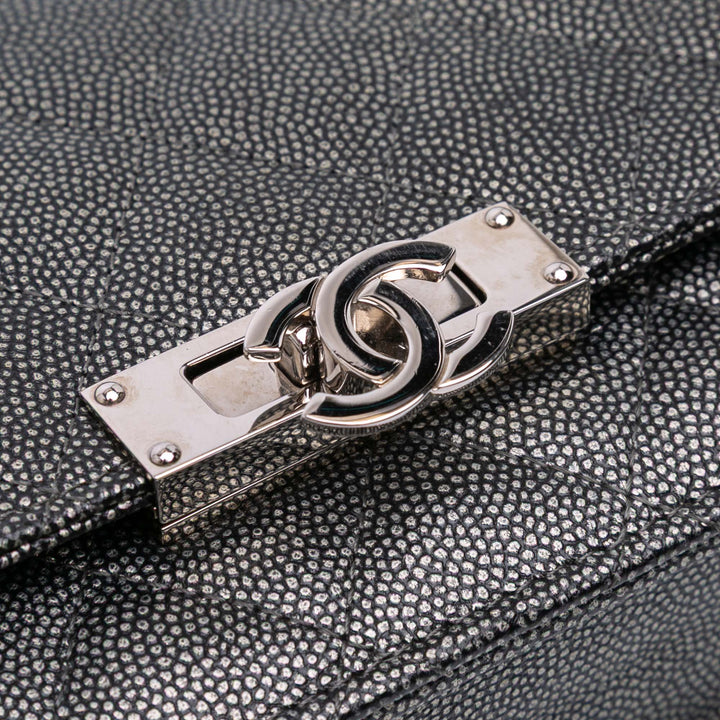 Quilted Metallic Caviar Golden Class Wallet On Chain Black - Gaby Paris