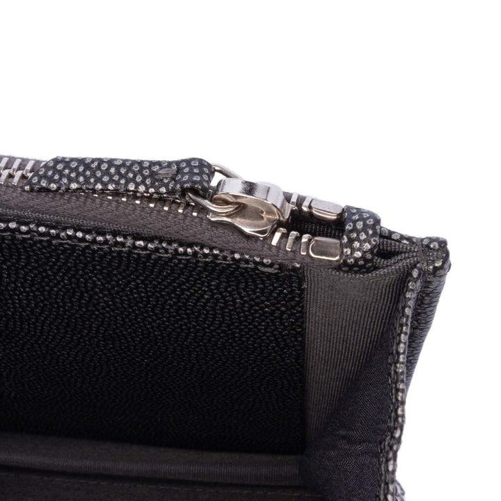 Quilted Metallic Caviar Golden Class Wallet On Chain Black - Gaby Paris