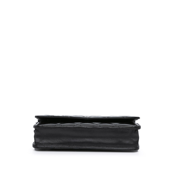 CC Quilted Patent Wallet On Chain Black - Gaby Paris