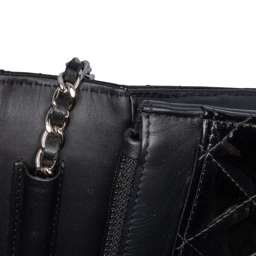 CC Quilted Patent Wallet On Chain Black - Gaby Paris