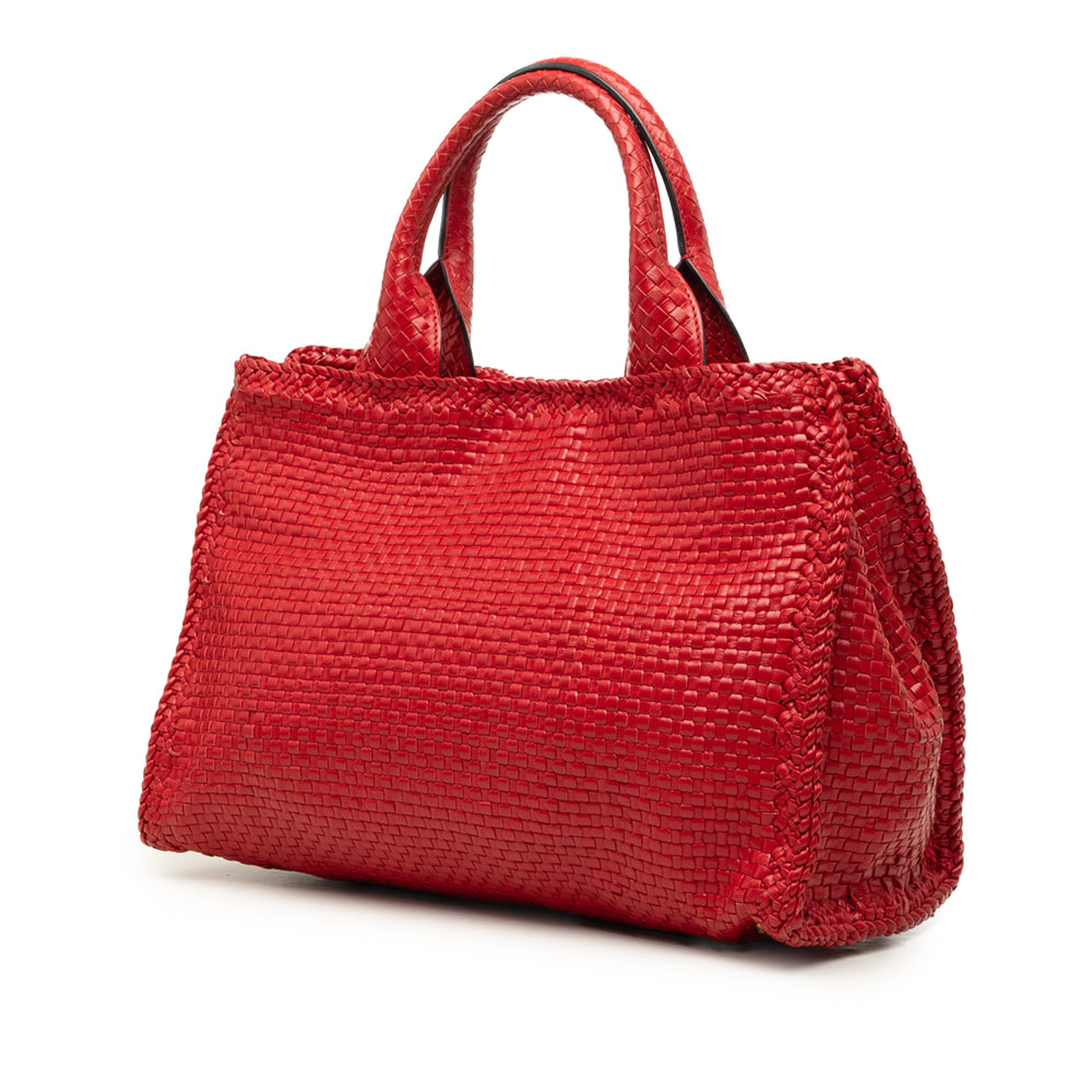 Prada Tissé Madras Sac Petit Cuir de chèvre Rouge – vue 2 – GABY PARIS