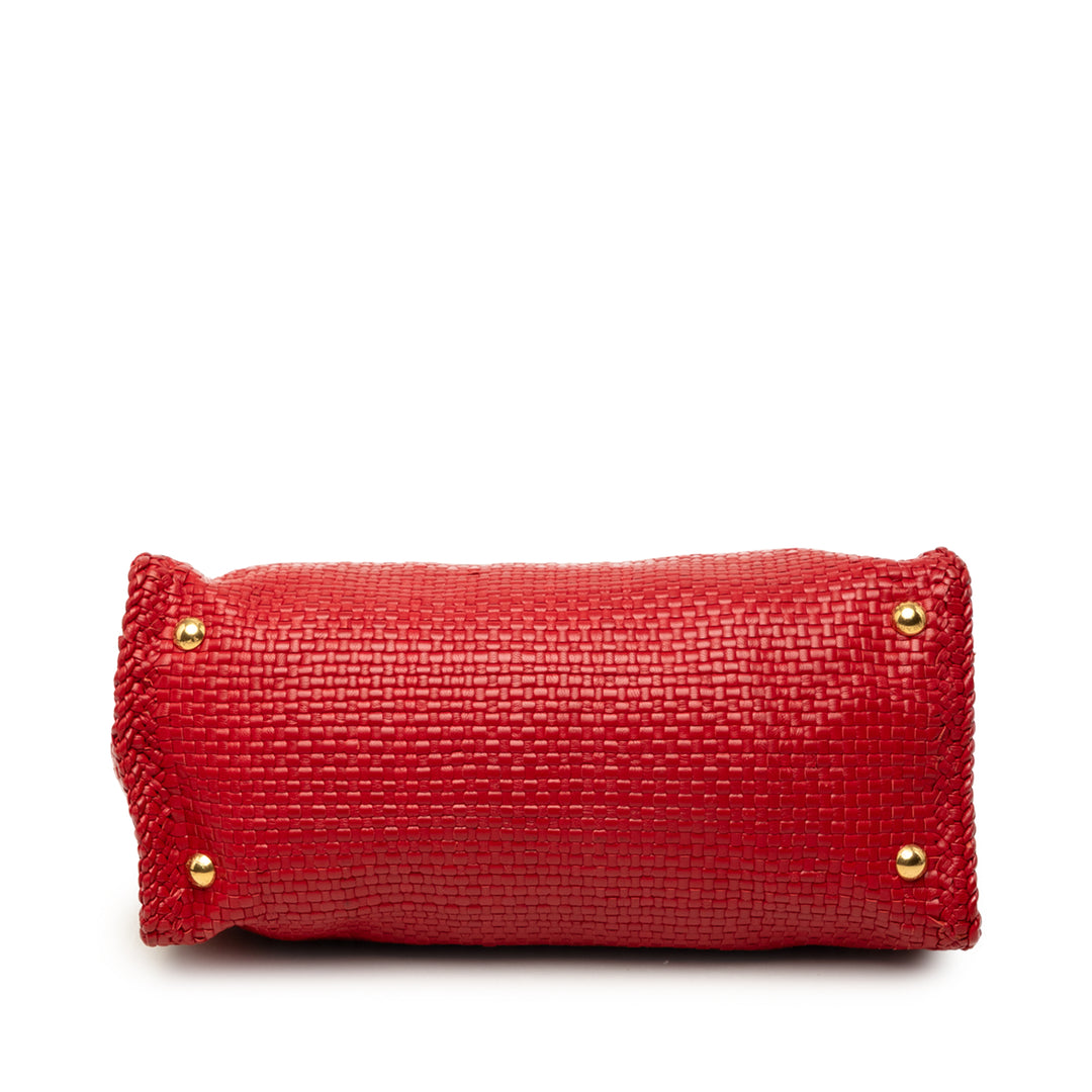 Prada Tissé Madras Sac Petit Cuir de chèvre Rouge – vue 3 – GABY PARIS