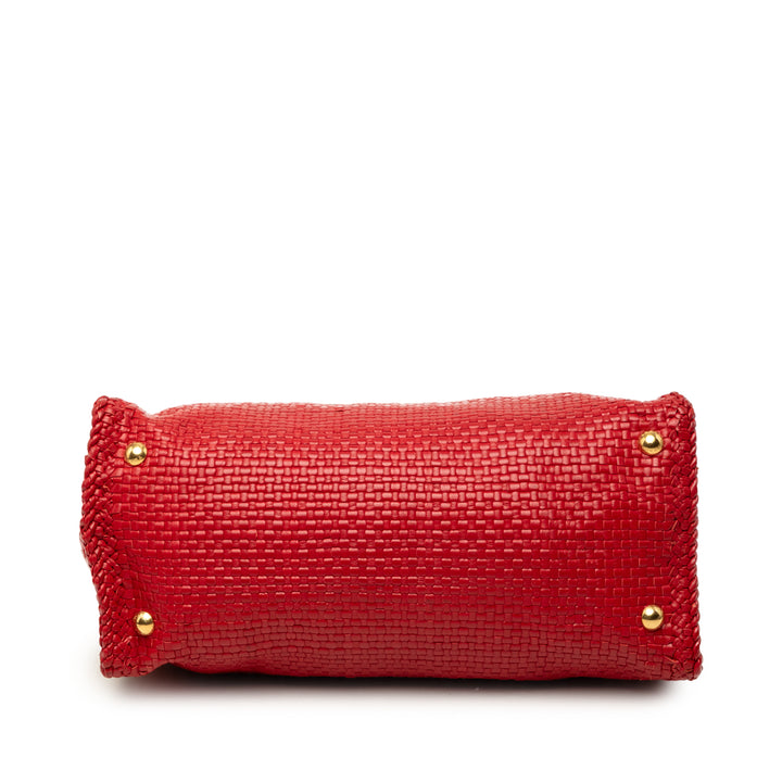 Prada Tissé Madras Sac Petit Cuir de chèvre Rouge – vue 3 – GABY PARIS