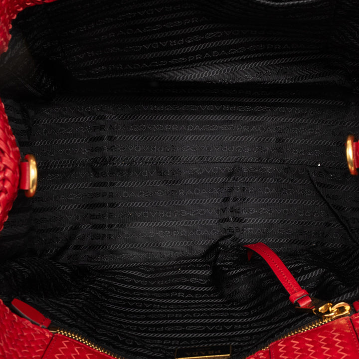 Prada Tissé Madras Sac Petit Cuir de chèvre Rouge – vue 4 – GABY PARIS
