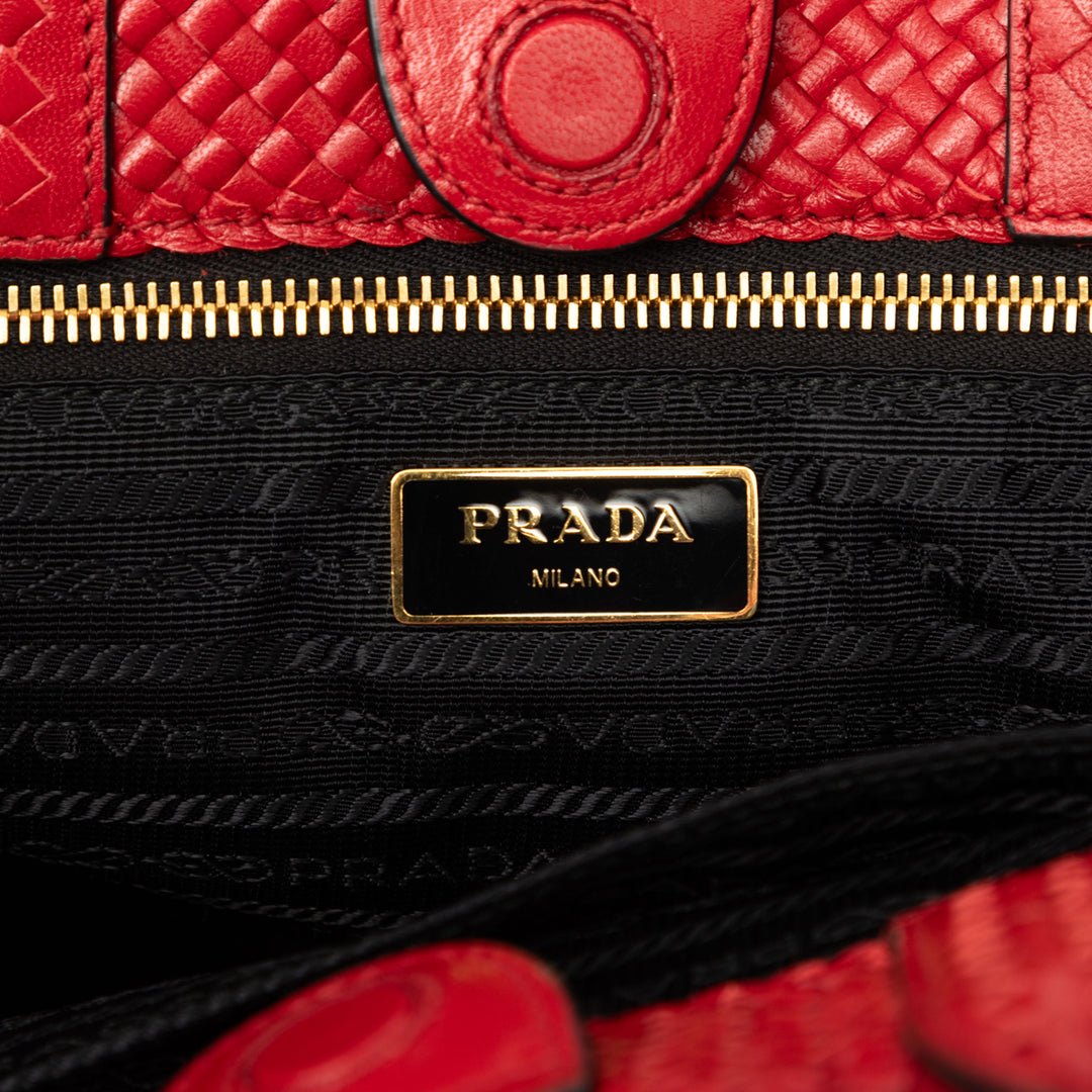 Prada Tissé Madras Sac Petit Cuir de chèvre Rouge – vue 5 – GABY PARIS