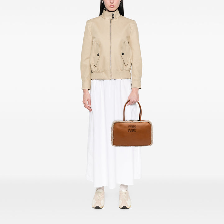Miu Miu Sac porté épaule Shearling à finitions Logo Beau Grand Cuir de veau Marron – vue 8 – GABY PARIS
