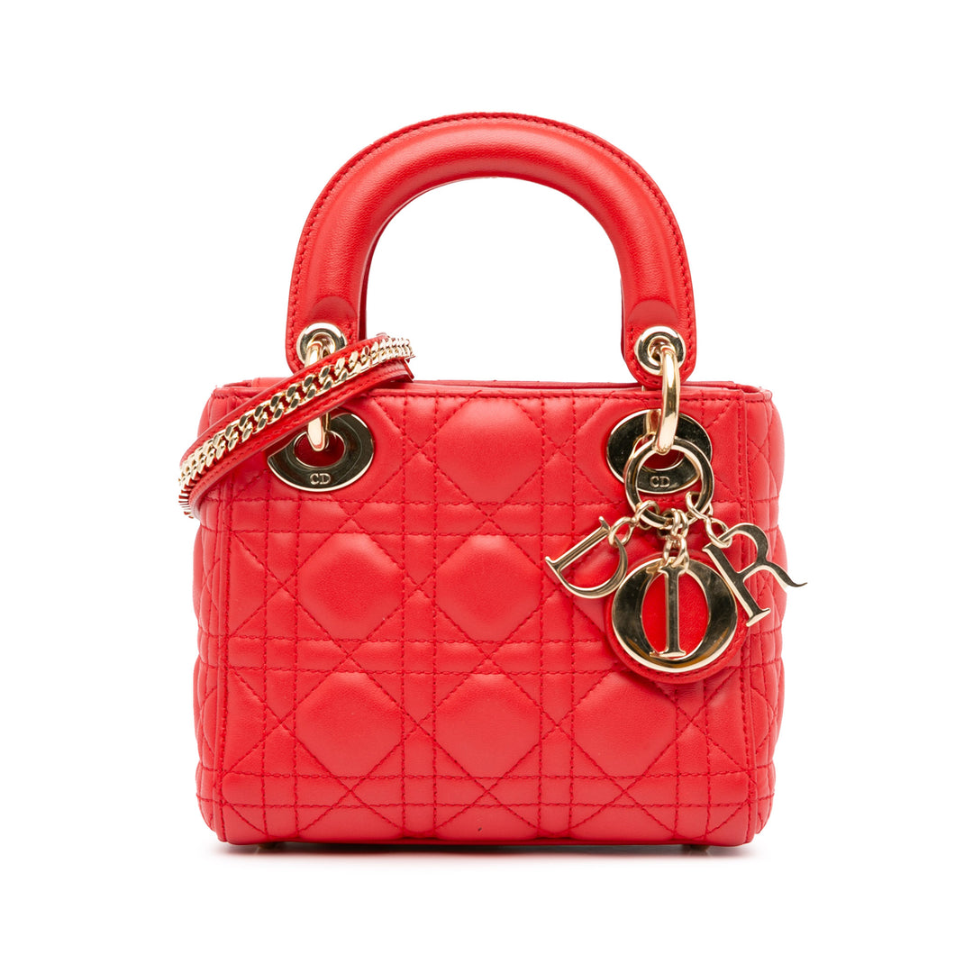 Mini Lambskin Cannage Lady Dior Red - Gaby Paris