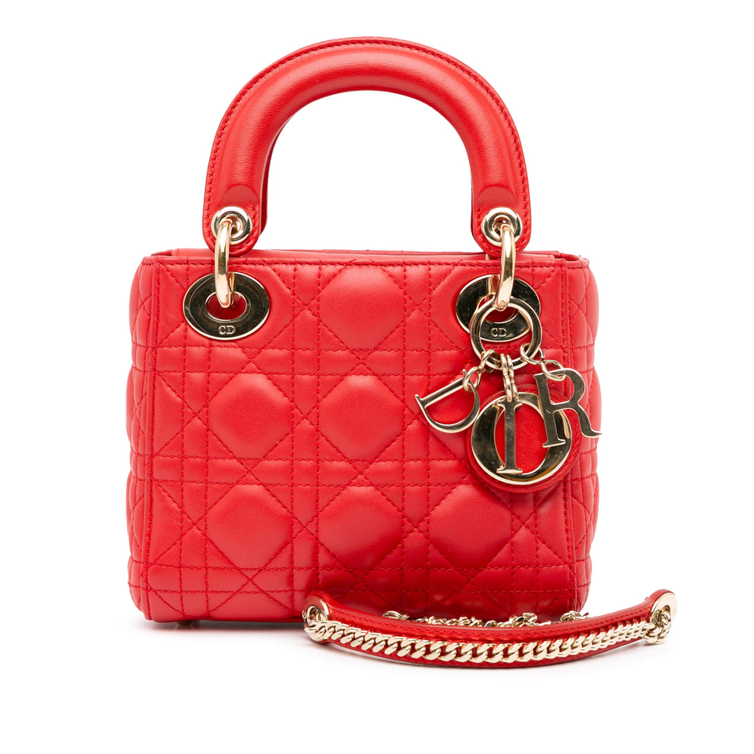 Mini Lambskin Cannage Lady Dior Red - Gaby Paris