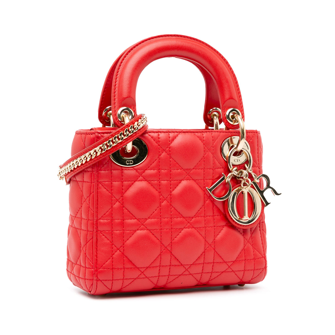 Mini Lambskin Cannage Lady Dior Red - Gaby Paris