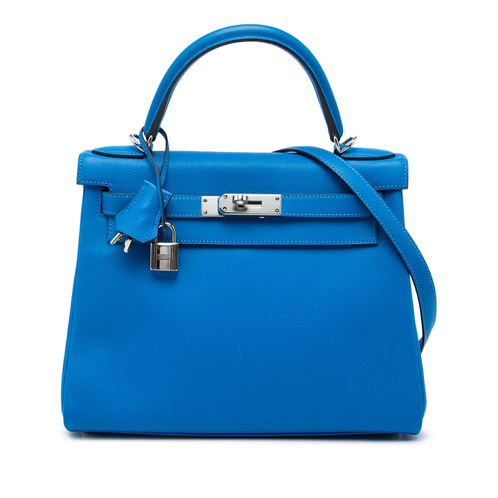 Hermès Sac à main Kelly II Retourne 28 Evercolor Bleu – vue principale – GABY PARIS