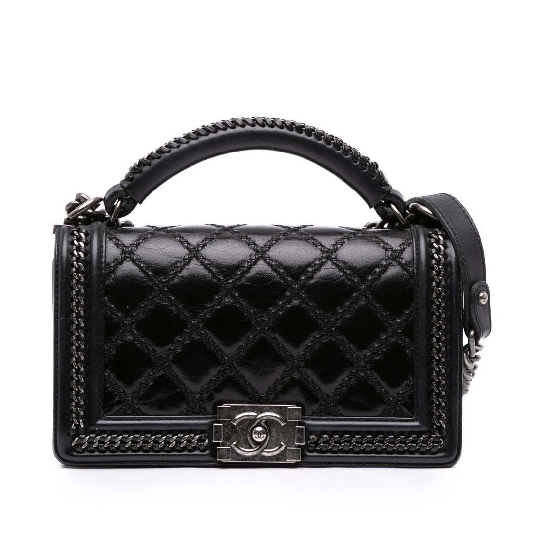 Chanel Medium Quilted Cuir de veau Whipstitch Chain Around Boy Top Handle Flap Noir – GABY PARIS Authentique