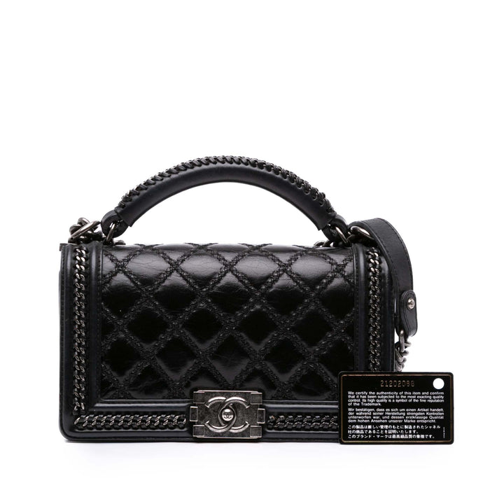 Chanel Medium Quilted Cuir de veau Whipstitch Chain Around Boy Top Handle Flap Noir – GABY PARIS Authentique