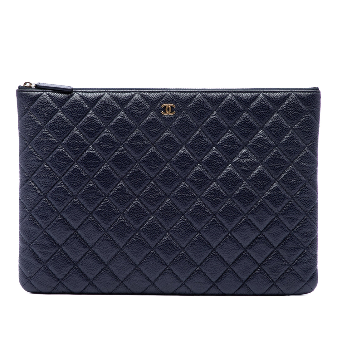 Matelassé O Étui Pochette Grand Cuir caviar Bleu