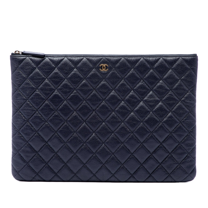 Matelassé O Étui Pochette Grand Cuir caviar Bleu