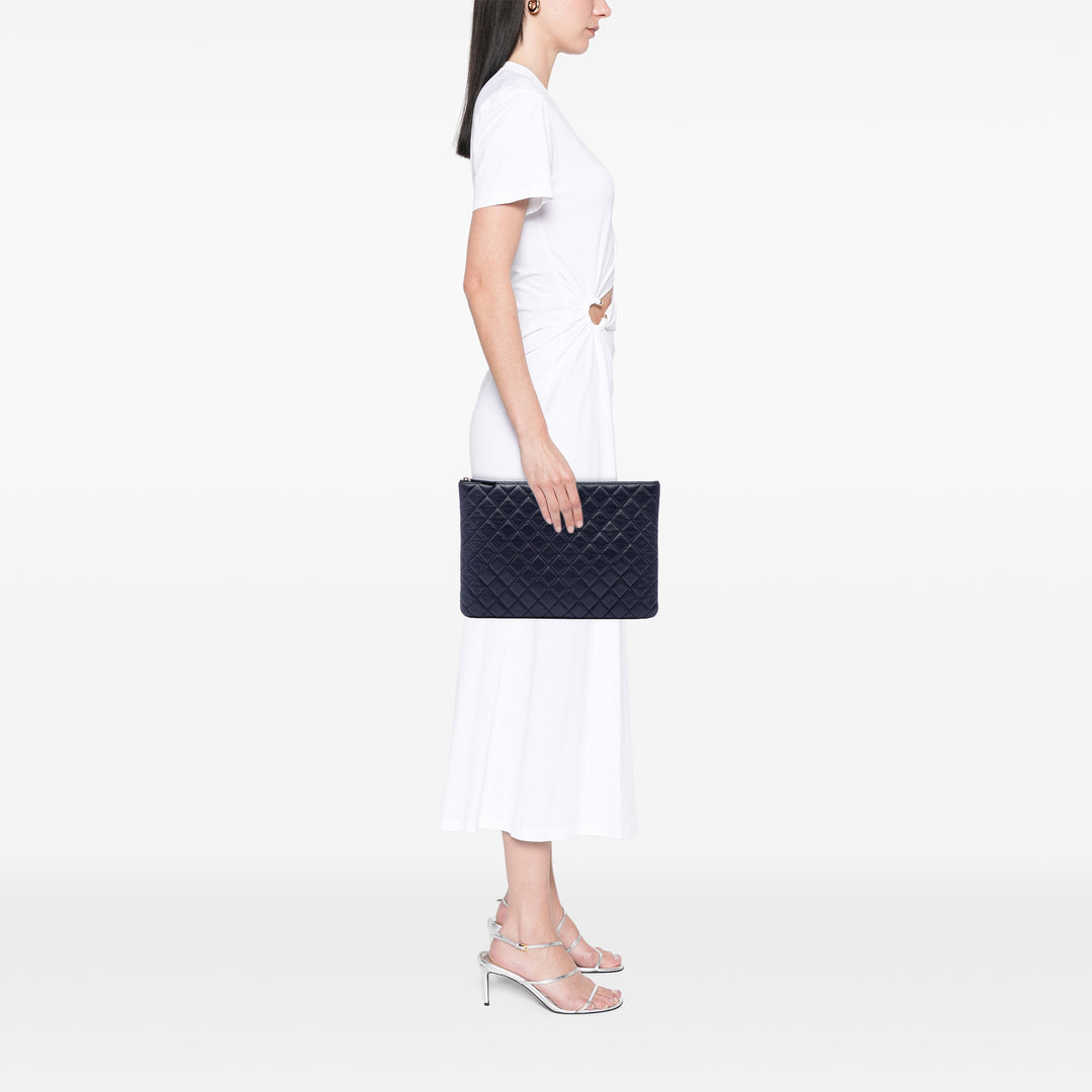 Matelassé O Étui Pochette Grand Cuir caviar Bleu