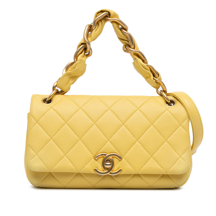 Quilted Lambskin Chain Is More Flap Yellow - Gaby Paris