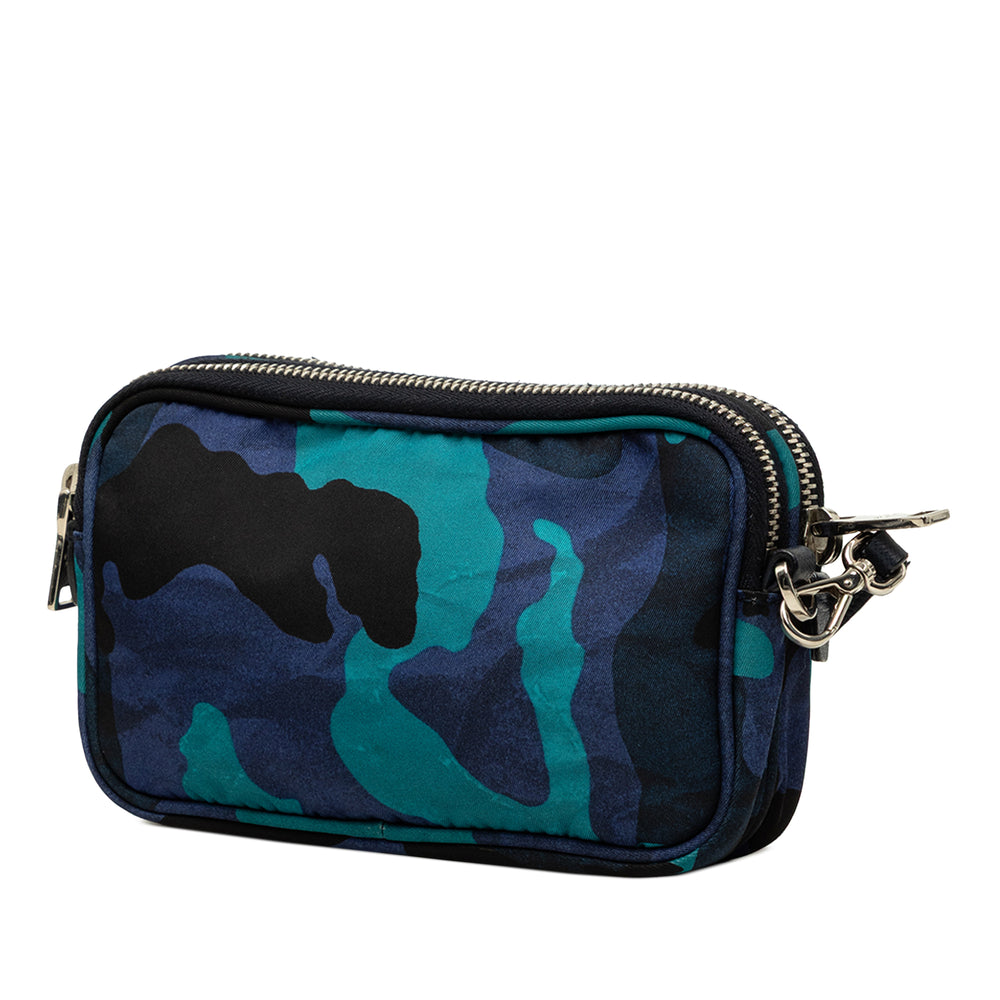Prada Camouflage Double Zippé Sac caméra Mini Tessuto Bleu – vue 2 – GABY PARIS