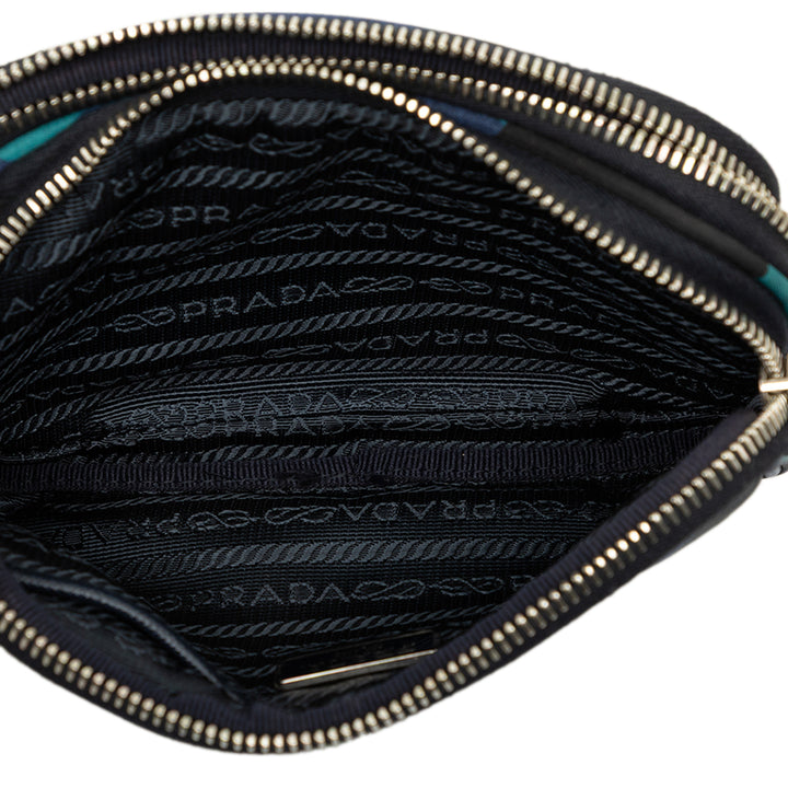 Prada Camouflage Double Zippé Sac caméra Mini Tessuto Bleu – vue 4 – GABY PARIS