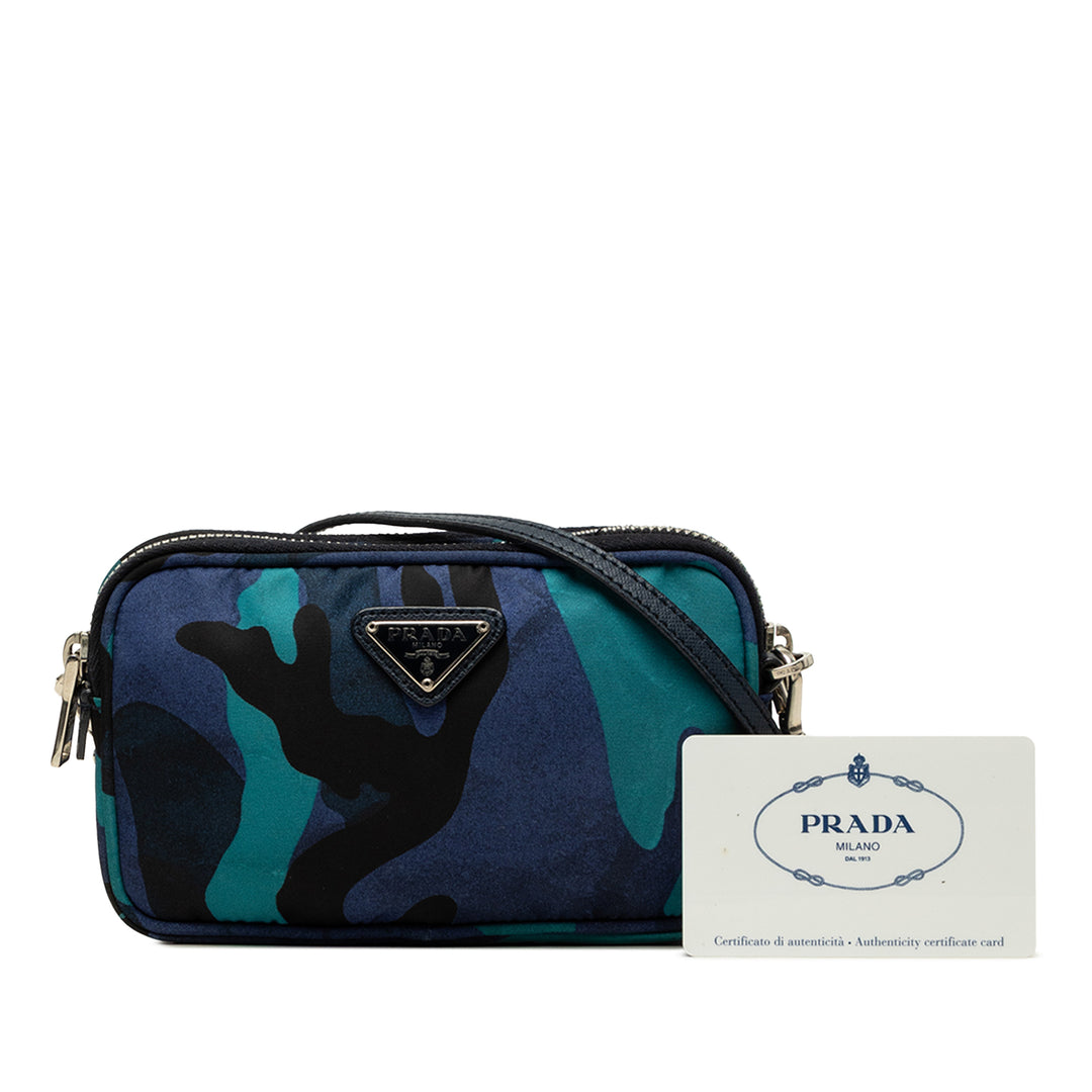 Prada Camouflage Double Zippé Sac caméra Mini Tessuto Bleu – vue 7 – GABY PARIS