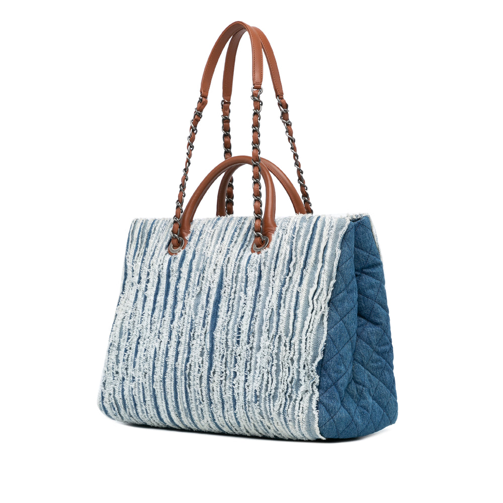 Large Fringed Denim Shopping Tote Blue - Gaby Paris