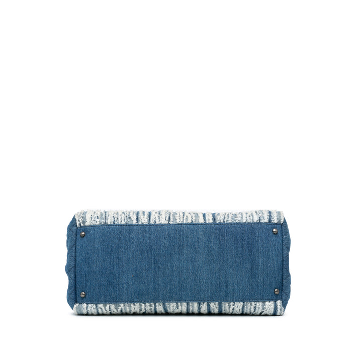 Large Fringed Denim Shopping Tote Blue - Gaby Paris