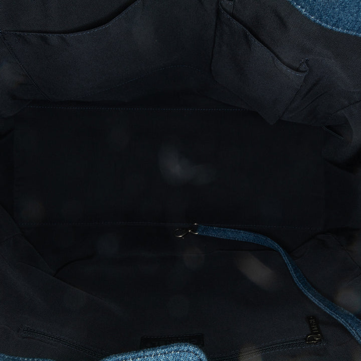 Large Fringed Denim Shopping Tote Blue - Gaby Paris