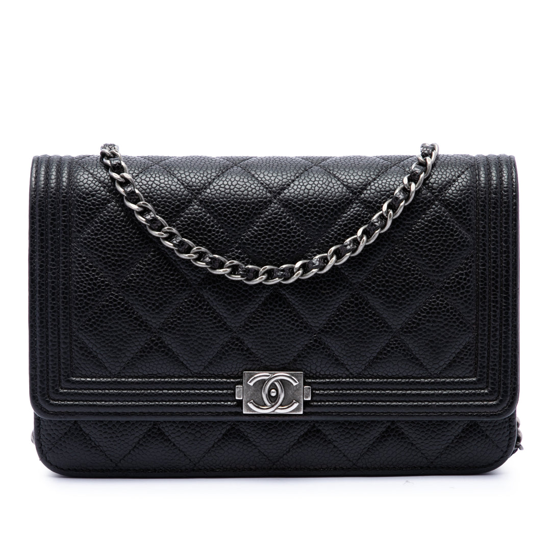 Chanel Sac bandoulière Matelassé Boy Wallet on Chain Cuir caviar Noir – vue principale – GABY PARIS