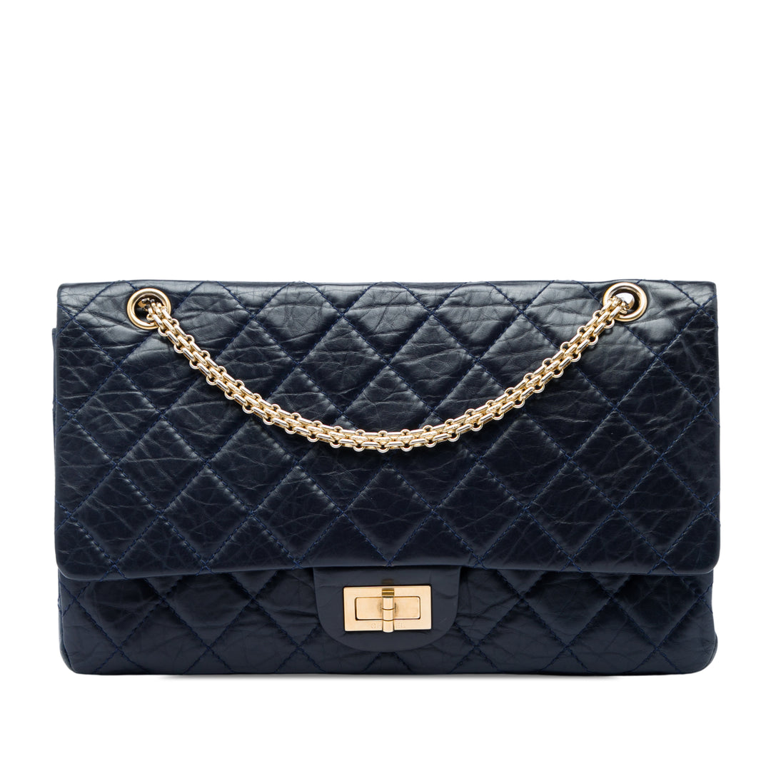 Chanel Matelassé vieilli Reissue 2.55 Double rabat 227 Cuir de veau Bleu – vue principale – GABY PARIS