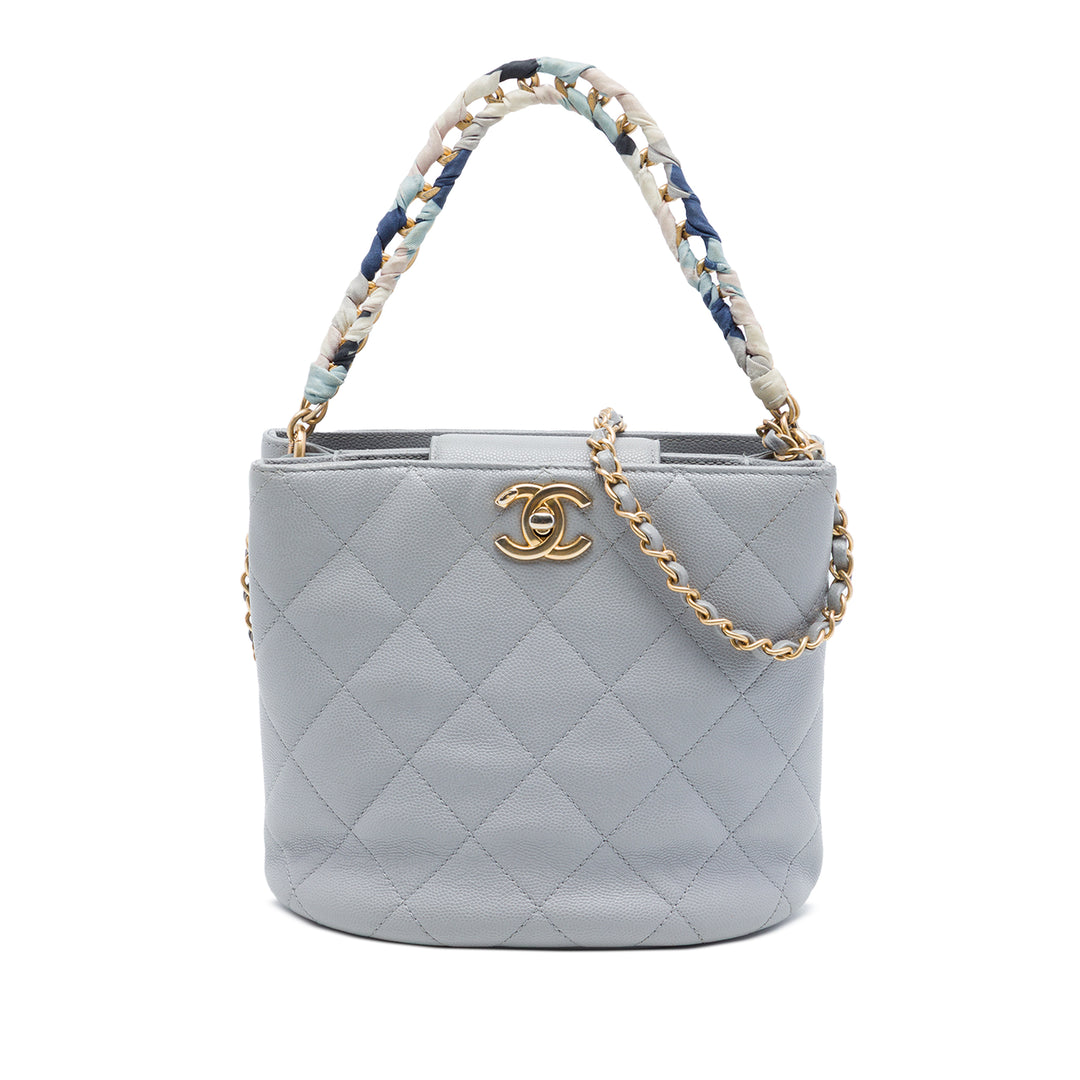 Chanel CC Matelassé Chaîne Foulard Poignée Sac seau Cuir caviar