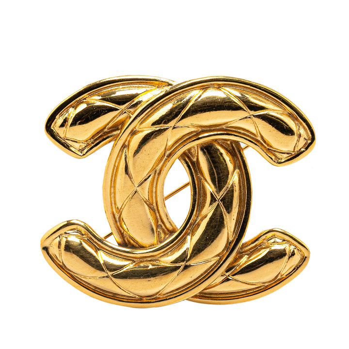 Gold Plated CC Quilted Brooch Gold - Gaby Paris