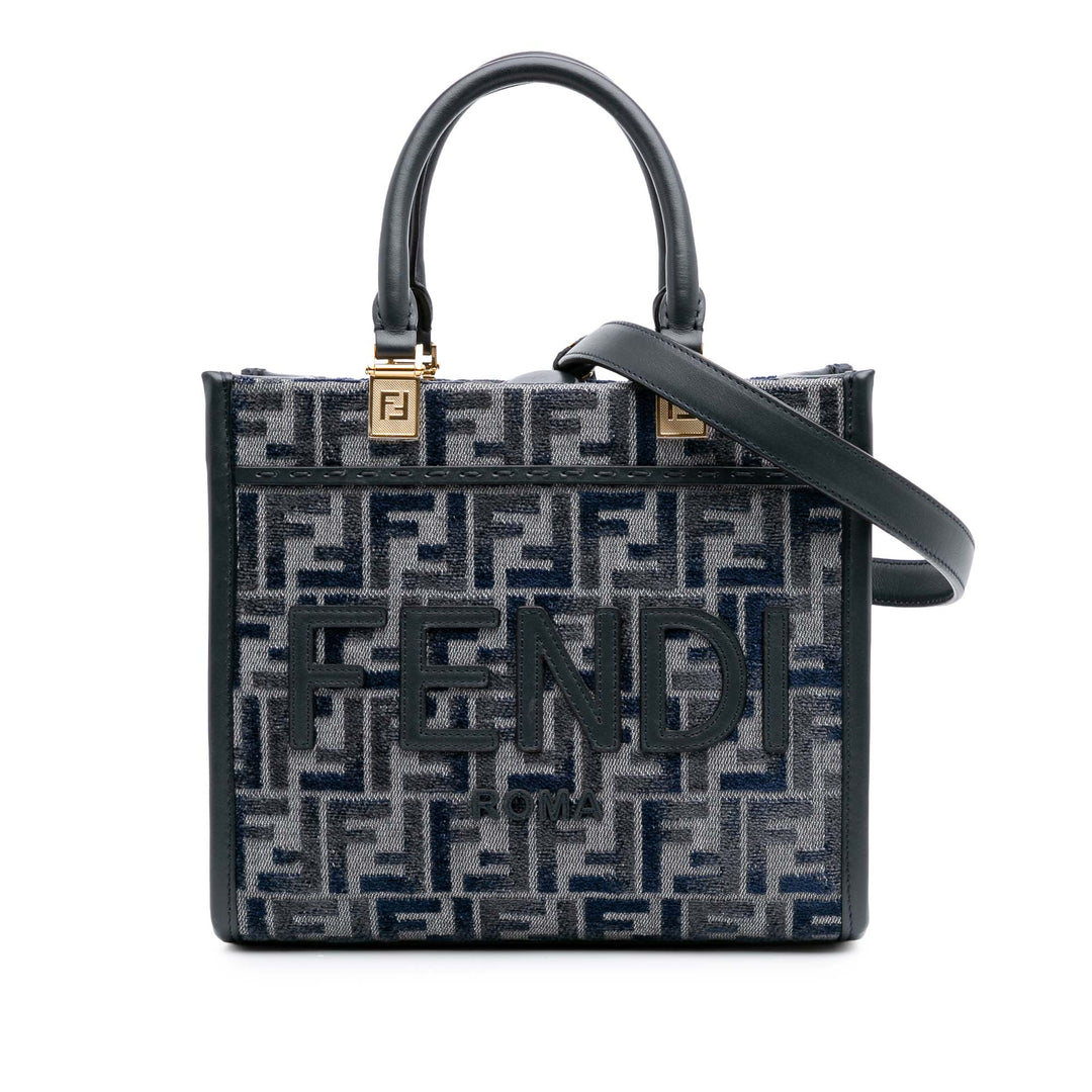 Small FF Embroidered Chenille Sunshine Shopper Tote Gray - Gaby Paris