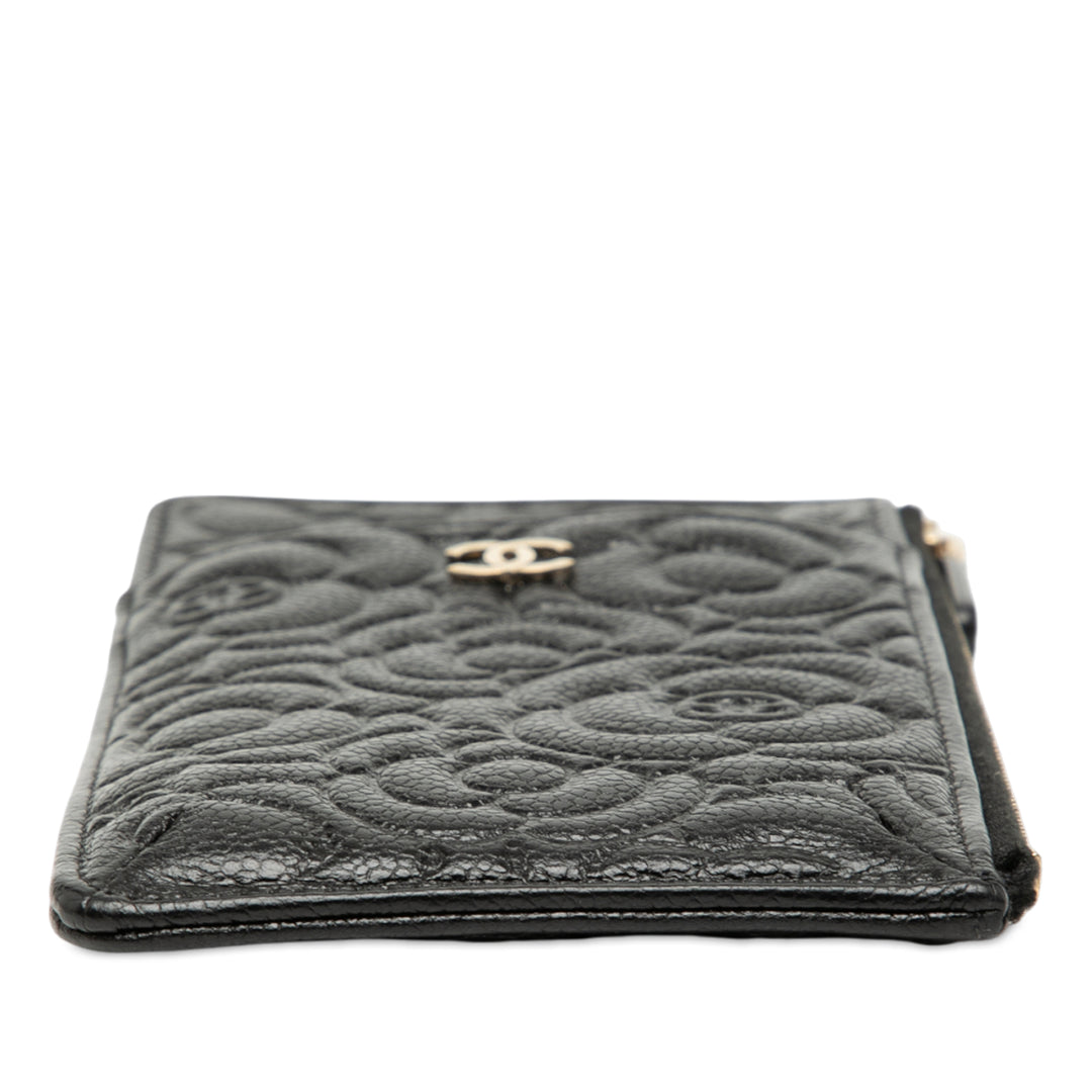 Chanel CC embossé Caviar Camellia Flat Phone Étui Wallet Pochette