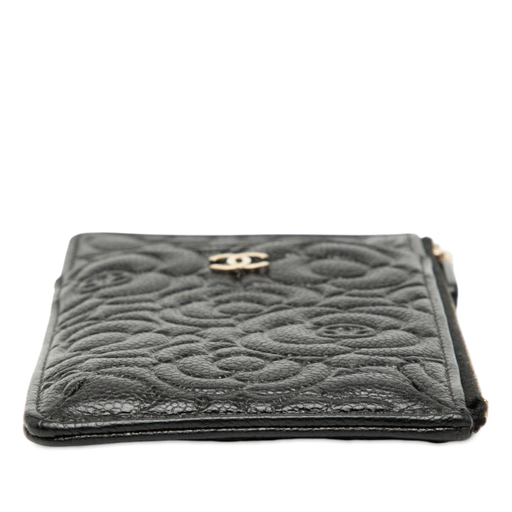 Chanel CC embossé Caviar Camellia Flat Phone Étui Wallet Pochette