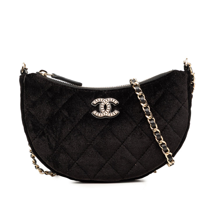 Chanel CC Matelassé Velour Half Moon Chain Sac porté croisé