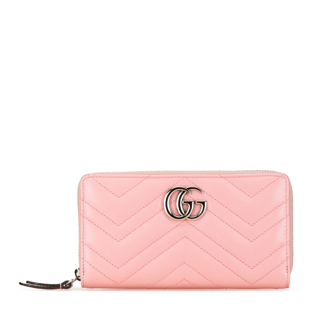 GG Marmont Matelasse Leather Zip Around Wallet Pink - Gaby Paris