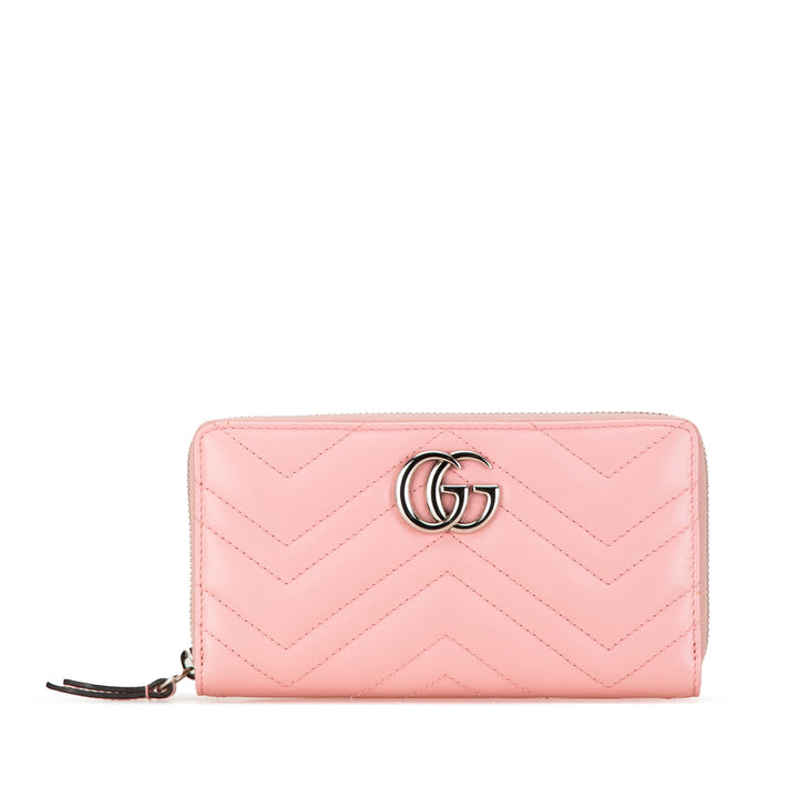 GG Marmont Matelasse Leather Zip Around Wallet Pink - Gaby Paris