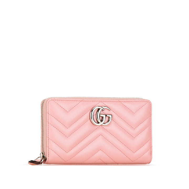 GG Marmont Matelasse Leather Zip Around Wallet Pink - Gaby Paris