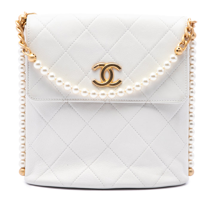 Chanel Sac bandoulière Matelassé About Perles Hobo Petit Cuir de veau Blanc – vue principale – GABY PARIS