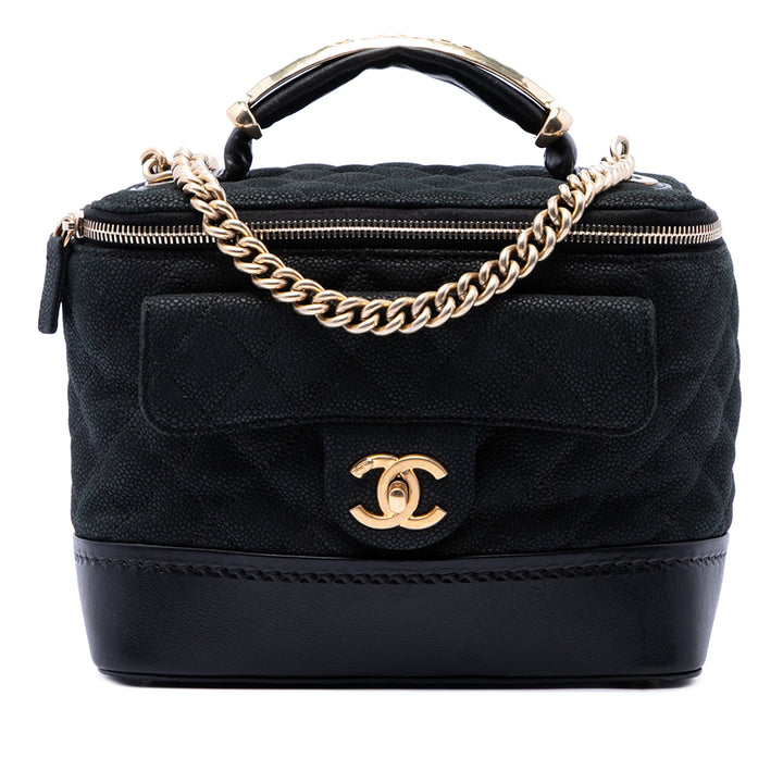 Chanel Matelassé Iridescent Caviar Globe Trotter Vanity avec chaîne